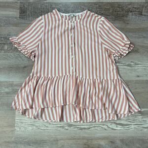 Madewell Peplum Button Down Top Red White Striped Ruffle Sleeve Blouse S